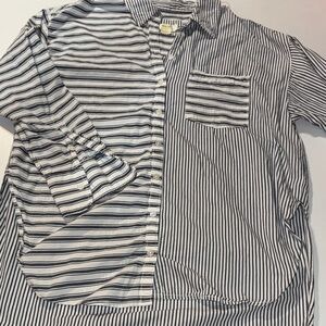 Anthropologie Navy and White‎ Striped Women’s Button Down Shirt